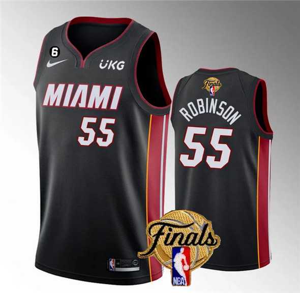 Men%27s Miami Heat #55 Duncan Robinson Black 2023 Finals Icon Edition With NO.6 Patch Stitched Basketball Jersey